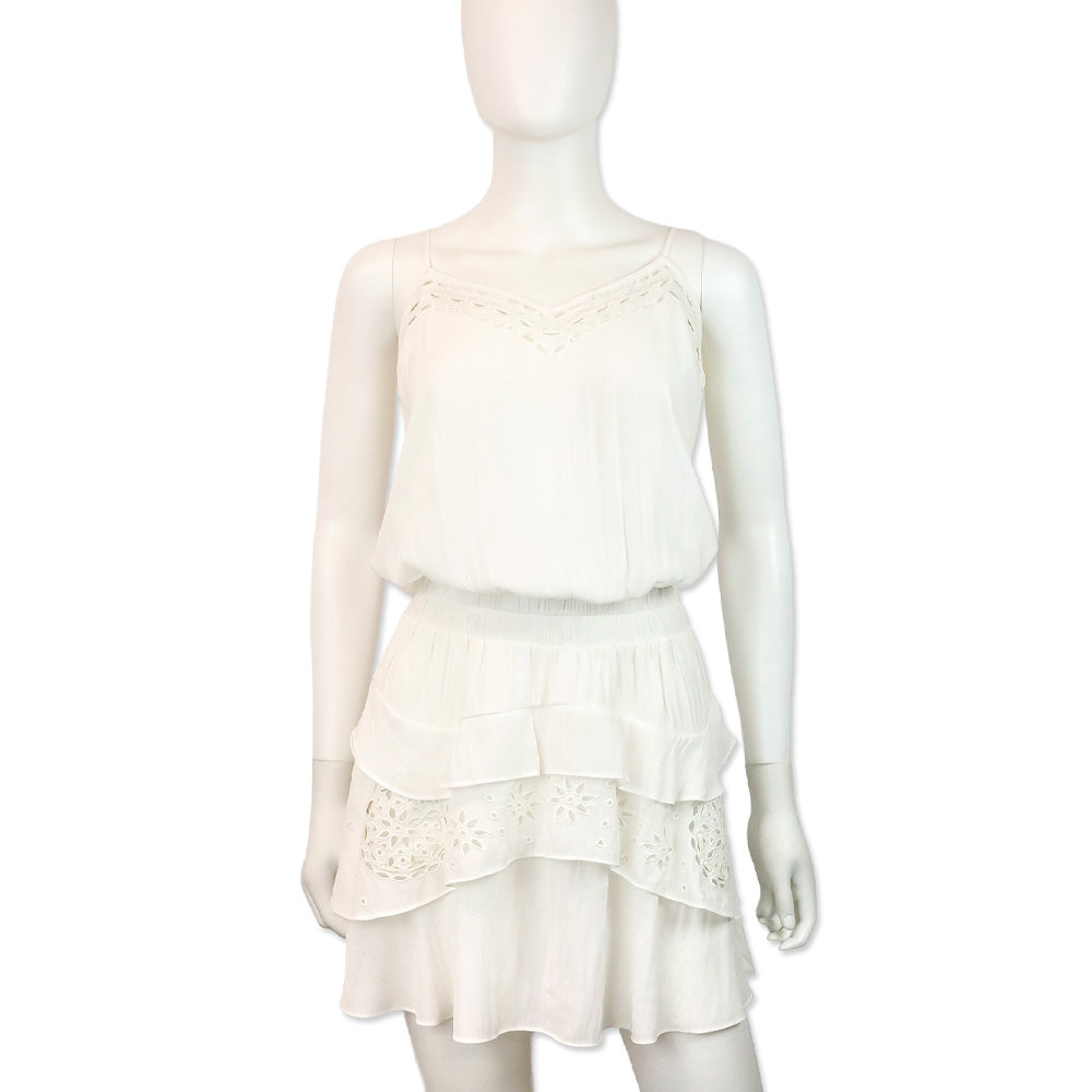 ramy brook white dress Sheer Smocked Waist Eyelet Detail Sleeveless Mini – DBLTKE the Ramy Brook Laurel Vaughan Bassett Solid Wood Size:IO 1 | UK 8 | EU 36 | US 4 supportive dress shoe