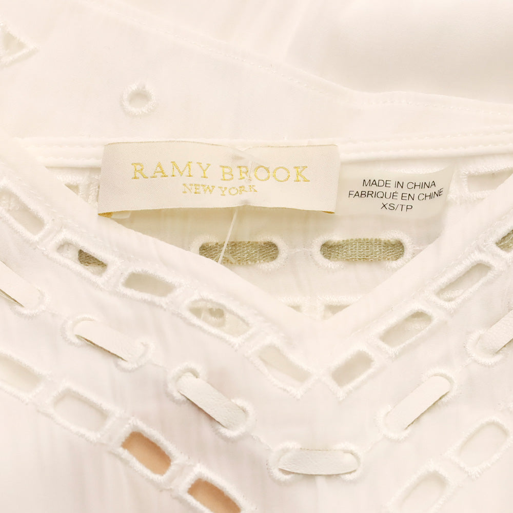 Ramy Brook White Sheer Smocked Waist Eyelet Detail Sleeveless Mini Dress