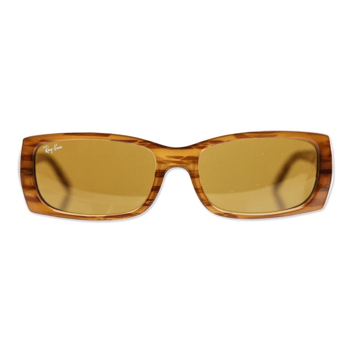 Ray Ban Wood Grain Rectangle Green Tinted Sunglasses