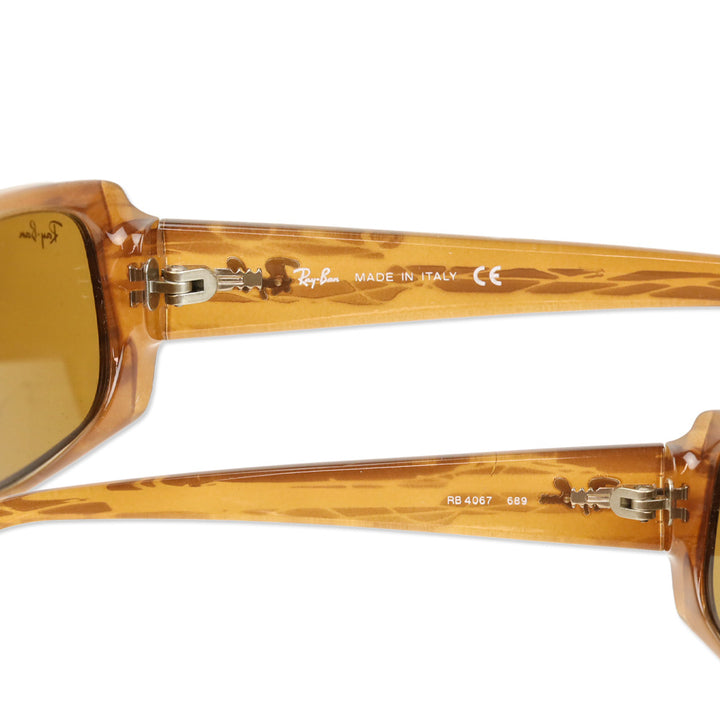 Ray Ban Wood Grain Rectangle Green Tinted Sunglasses