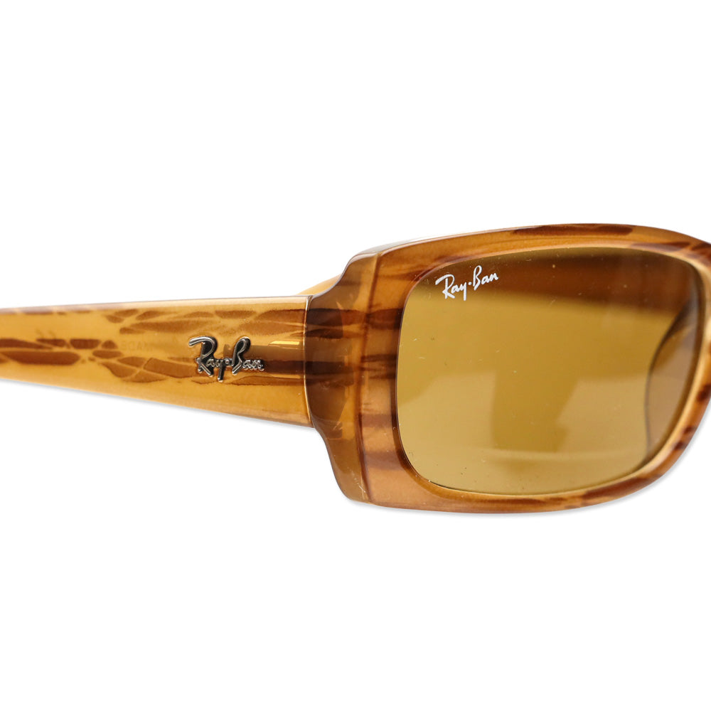 Ray Ban Wood Grain Rectangle Green Tinted Sunglasses