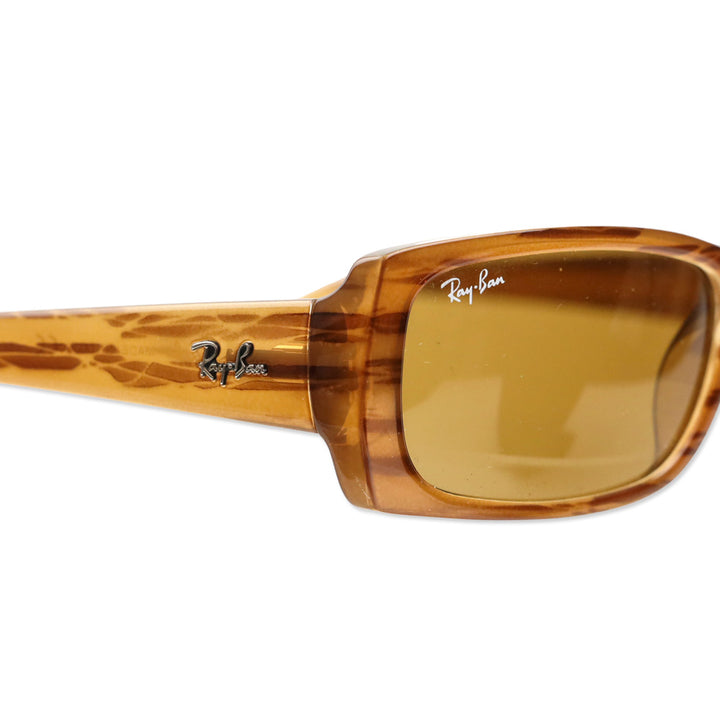 Ray Ban Wood Grain Rectangle Green Tinted Sunglasses