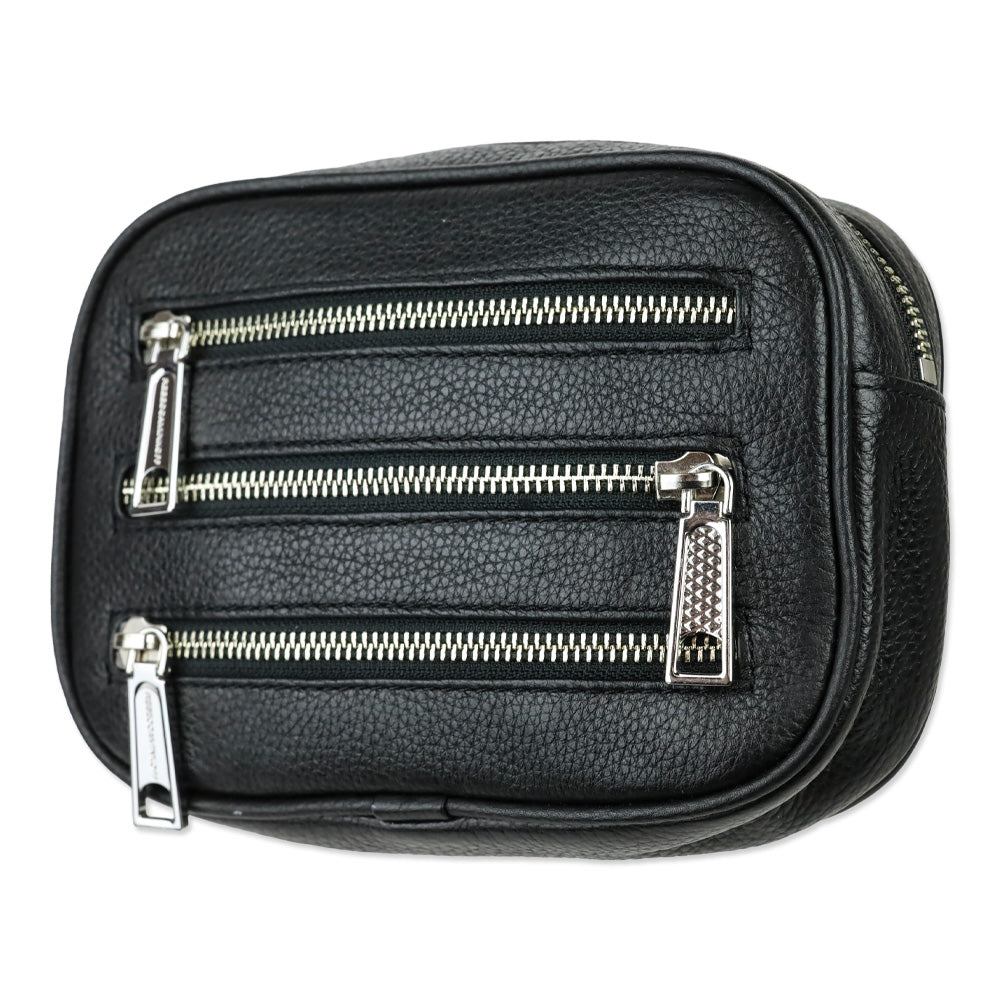 Rebecca Minkoff 3 Zip Black Leather Belt Bag
