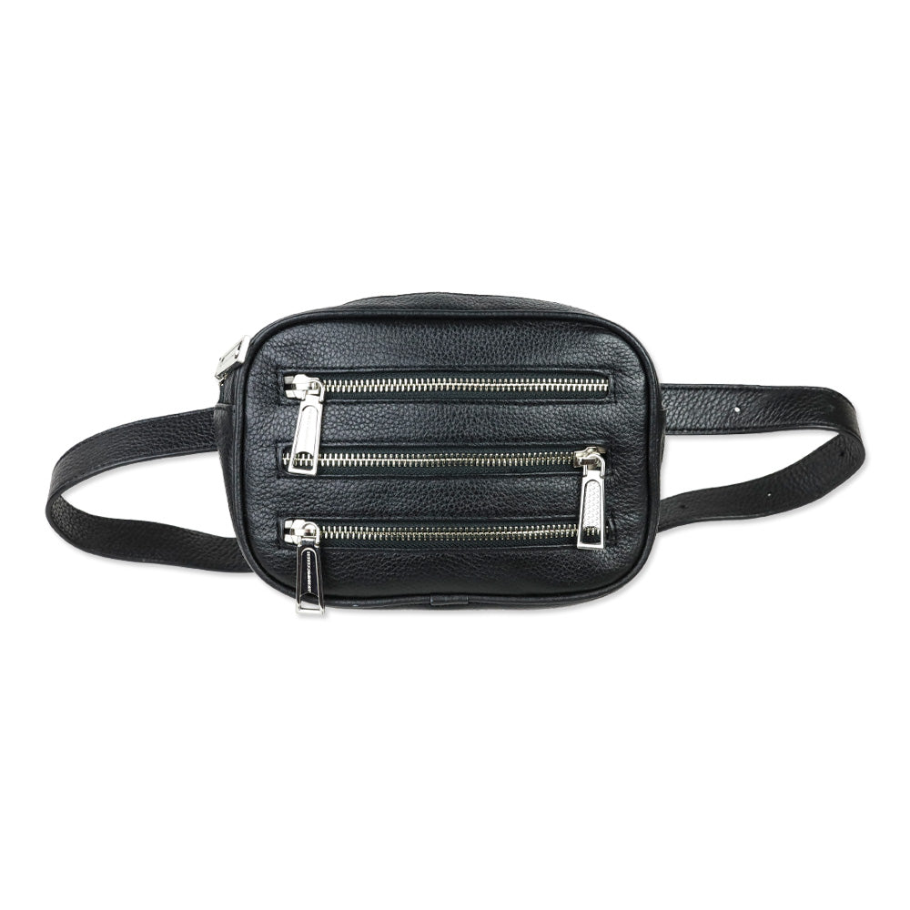 Rebecca Minkoff 3 Zip Black Leather Belt Bag