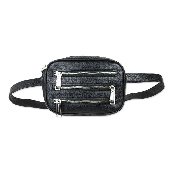 Rebecca Minkoff 3 Zip Black Leather Belt Bag