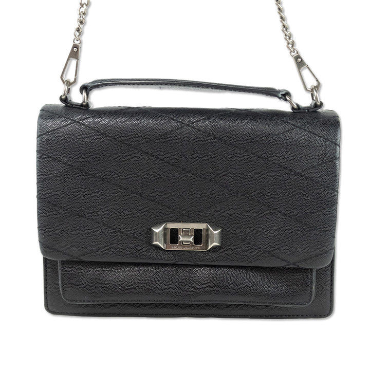 Rebecca Minkoff Black Leather Diamond Stitch Top Handle Crossbody