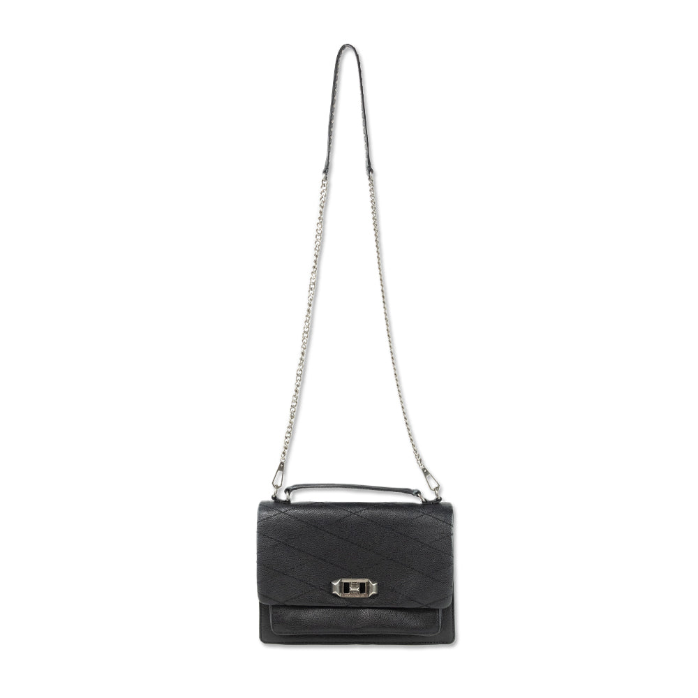 Rebecca Minkoff Black Leather Diamond Stitch Top Handle Crossbody