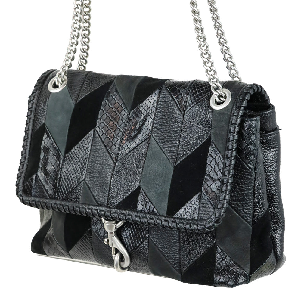 Rebecca Minkoff Black Patchwork Leather Edie Flap Shoulder Bag
