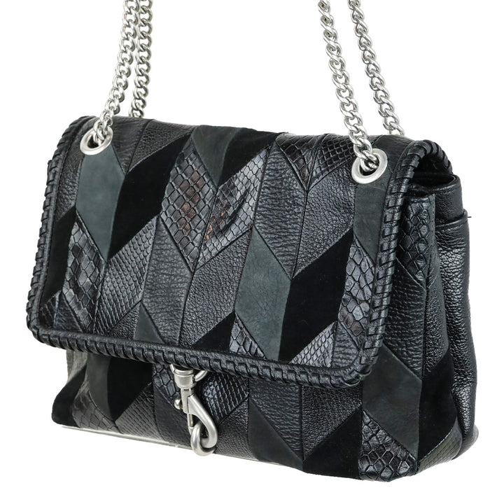 Rebecca Minkoff Black Patchwork Leather Edie Flap Shoulder Bag