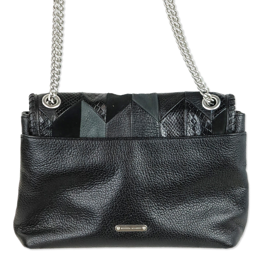 Rebecca Minkoff Black Patchwork Leather Edie Flap Shoulder Bag