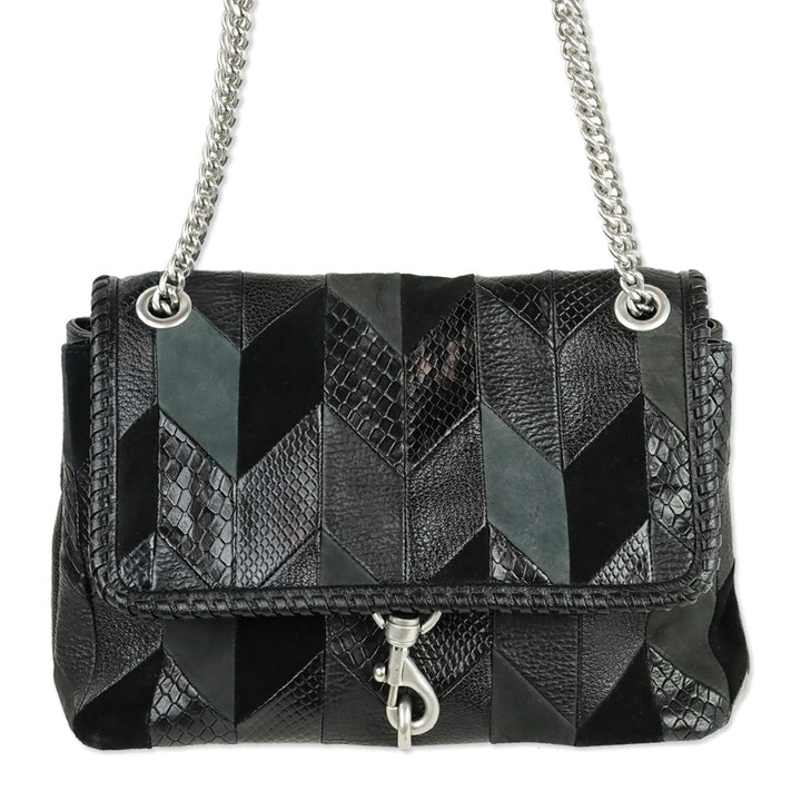Rebecca Minkoff Black Patchwork Leather Edie Flap Shoulder Bag