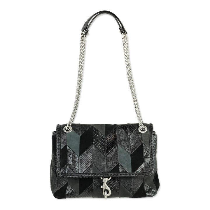 Rebecca Minkoff Black Patchwork Leather Edie Flap Shoulder Bag
