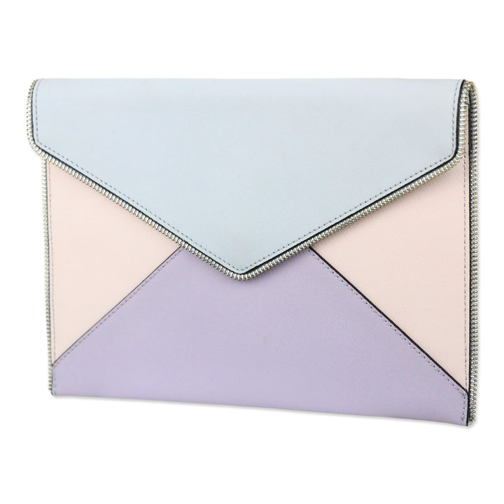 Rebecca Minkoff Multi-color Pastel Leo Saffiano Leather Zipper Trim Envelope Clutch