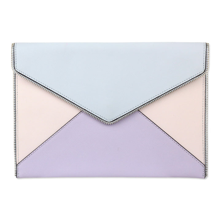 Rebecca Minkoff Multi-color Pastel Leo Saffiano Leather Zipper Trim Envelope Clutch