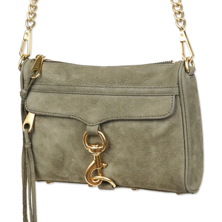 Rebecca Minkoff Olive Suede Tan Pebble Leather Mini Mac Bag
