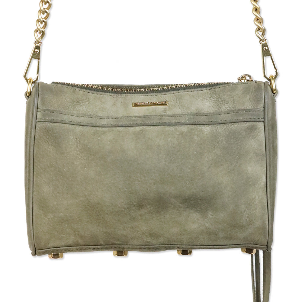 Rebecca Minkoff Olive Suede Tan Pebble Leather Mini Mac Bag
