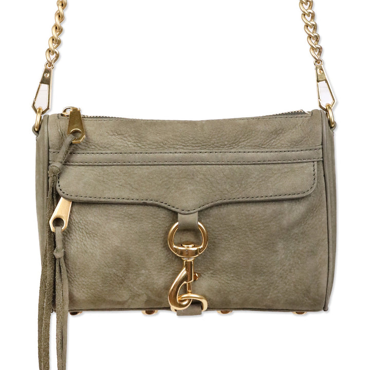 Rebecca Minkoff Olive Suede Tan Pebble Leather Mini Mac Bag