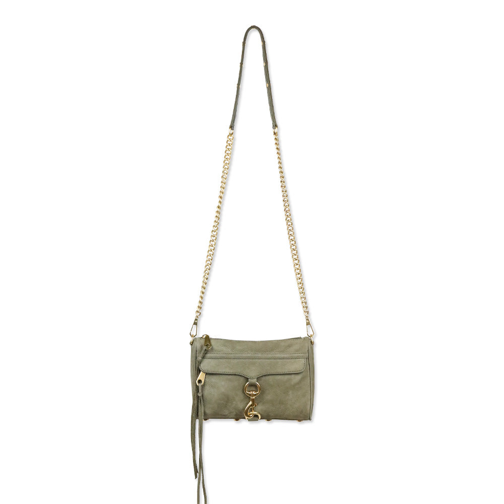 Rebecca Minkoff Olive Suede Tan Pebble Leather Mini Mac Bag