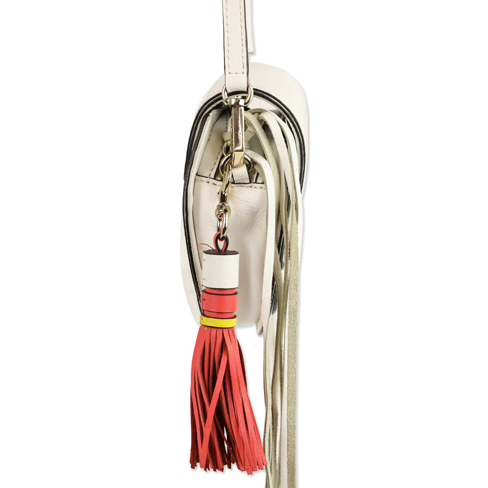 Rebecca Minkoff White Leather Tassel Mini Suki Saddle Crossbody Bag