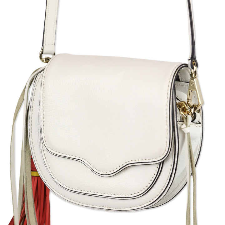 Rebecca Minkoff White Leather Tassel Mini Suki Saddle Crossbody Bag
