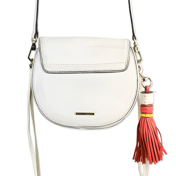 Rebecca Minkoff White Leather Tassel Mini Suki Saddle Crossbody Bag
