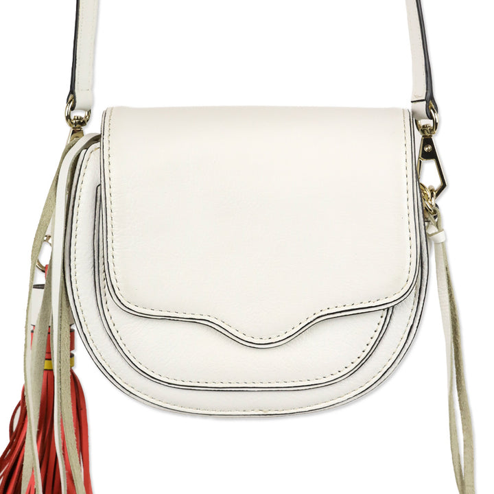 Rebecca Minkoff White Leather Tassel Mini Suki Saddle Crossbody Bag