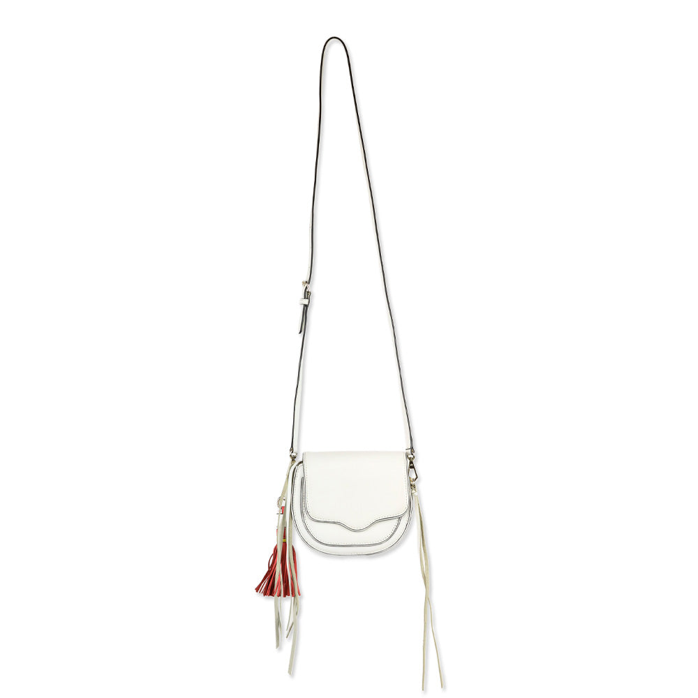 Rebecca Minkoff White Leather Tassel Mini Suki Saddle Crossbody Bag