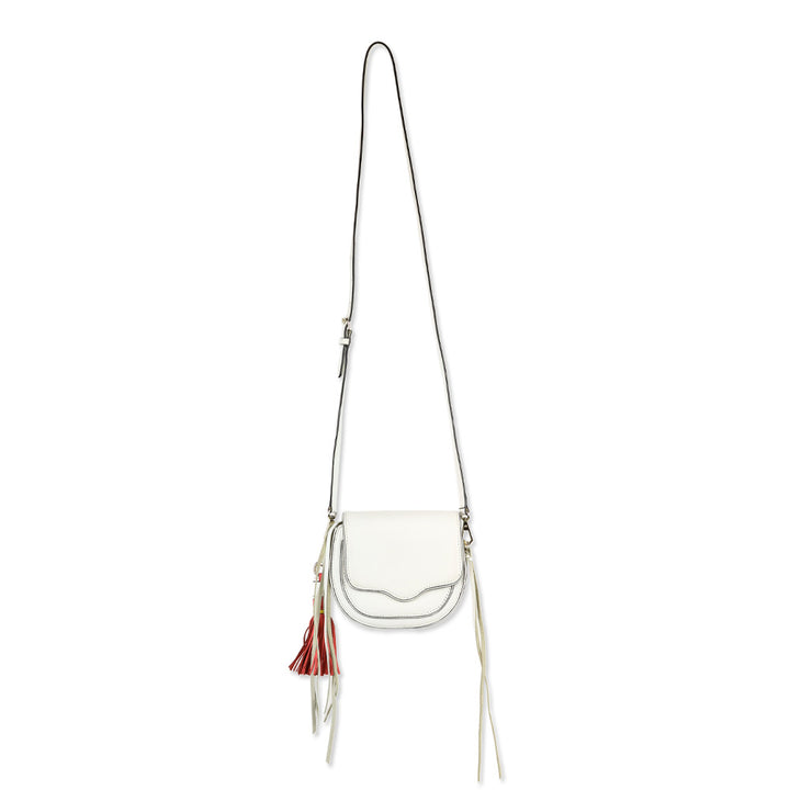 Rebecca Minkoff White Leather Tassel Mini Suki Saddle Crossbody Bag