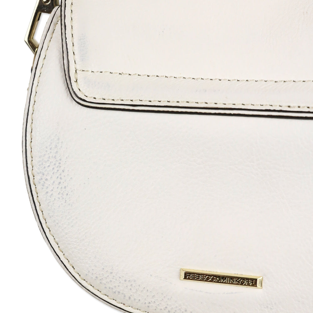 Rebecca Minkoff White Leather Tassel Mini Suki Saddle Crossbody Bag
