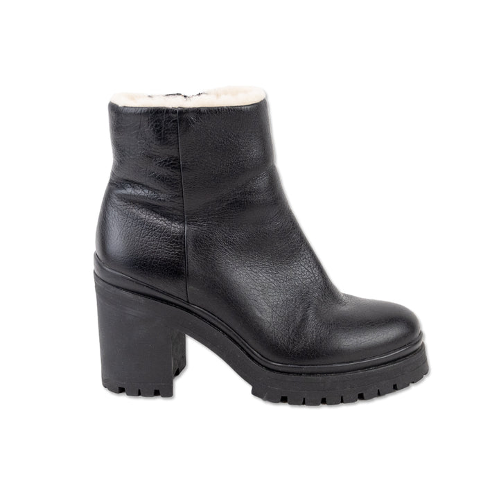 Rebecca Taylor Black Leather Ankle Boots with Faux Shearling Lining