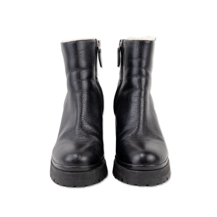 Rebecca Taylor Black Leather Ankle Boots with Faux Shearling Lining