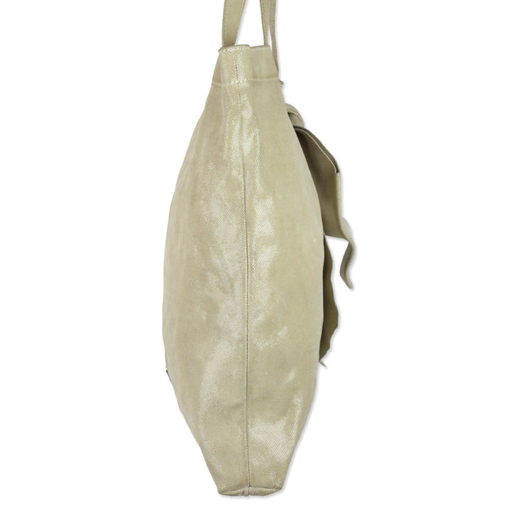 Red Valentino Beige Snakeskin Embossed Suede Bow Tote with Pouch