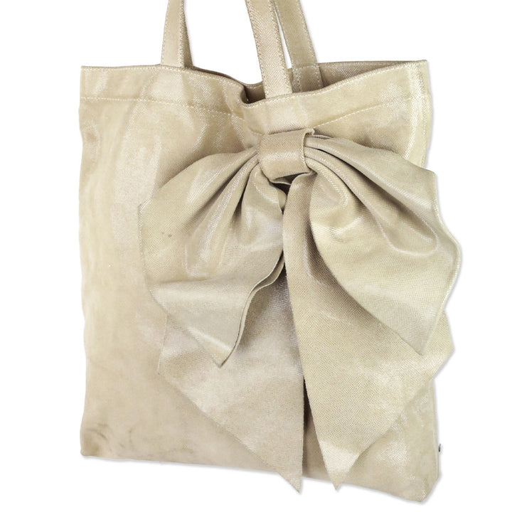 Red Valentino Beige Snakeskin Embossed Suede Bow Tote with Pouch