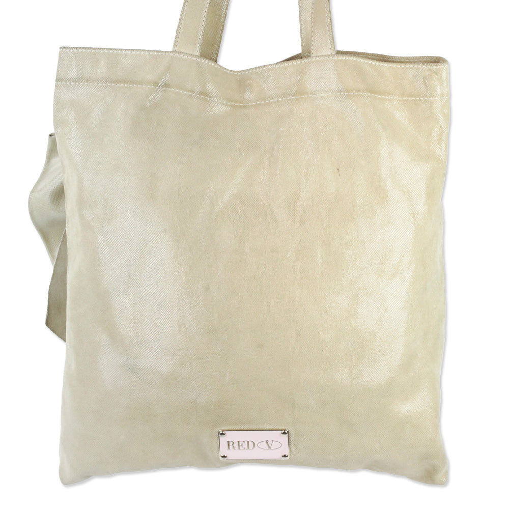 Red Valentino Beige Snakeskin Embossed Suede Bow Tote with Pouch