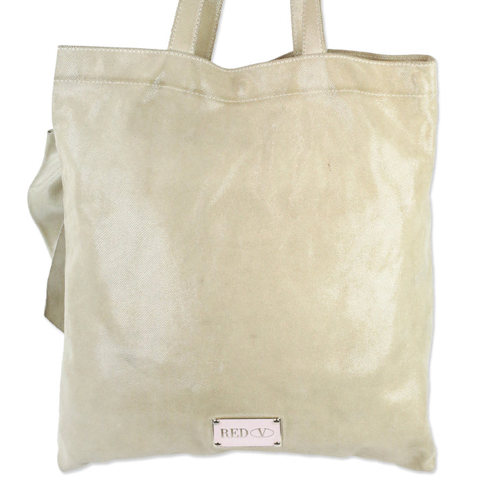 Red Valentino Beige Snakeskin Embossed Suede Bow Tote with Pouch