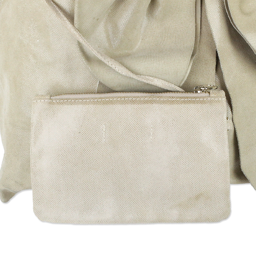 Red Valentino Beige Snakeskin Embossed Suede Bow Tote with Pouch