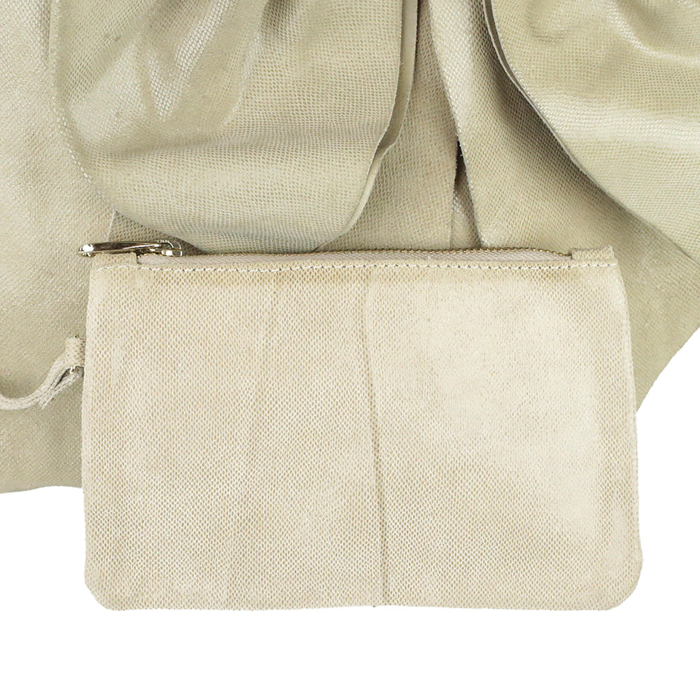 Red Valentino Beige Snakeskin Embossed Suede Bow Tote with Pouch