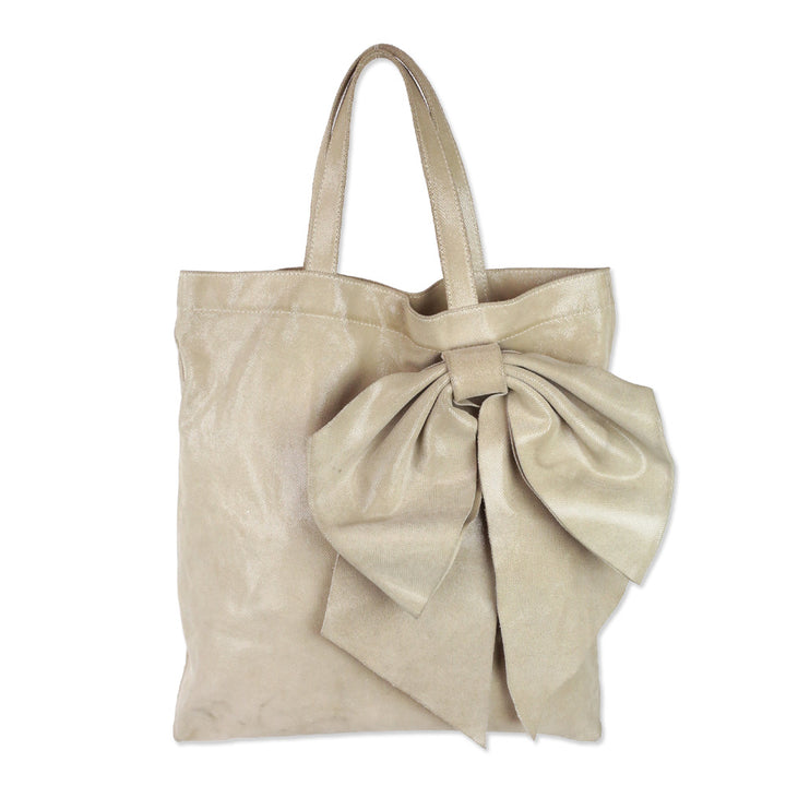 Red Valentino Beige Snakeskin Embossed Suede Bow Tote with Pouch