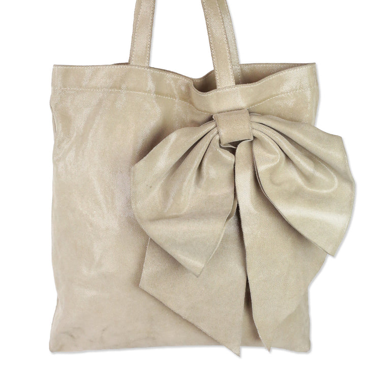 Red Valentino Beige Snakeskin Embossed Suede Bow Tote with Pouch