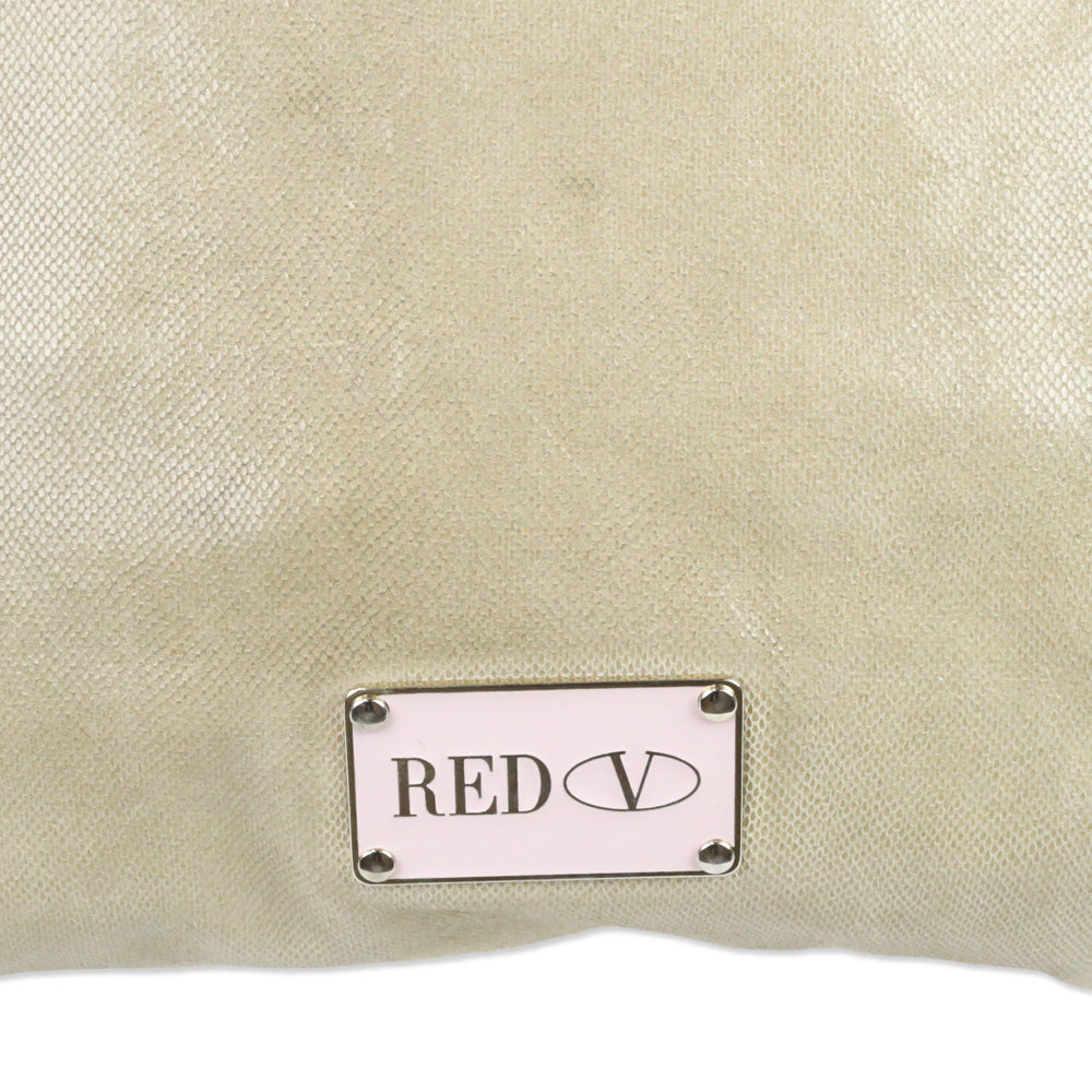 Red Valentino Beige Snakeskin Embossed Suede Bow Tote with Pouch