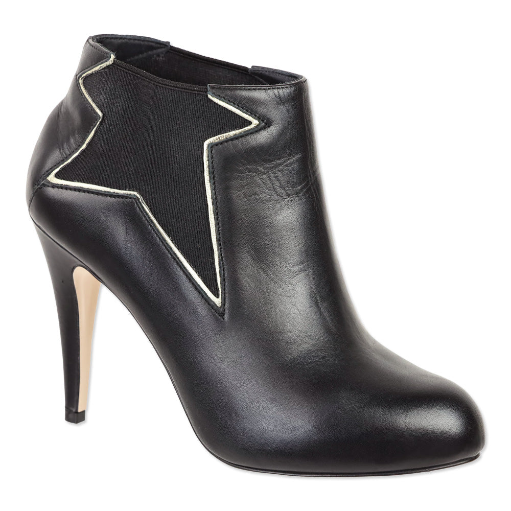 Red Valentino Black Leather Star Ankle Bootie