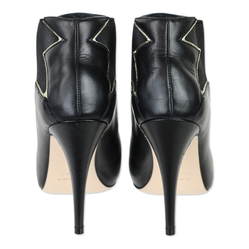 Red Valentino Black Leather Star Ankle Bootie
