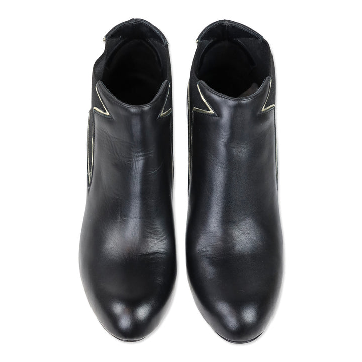 Red Valentino Black Leather Star Ankle Bootie