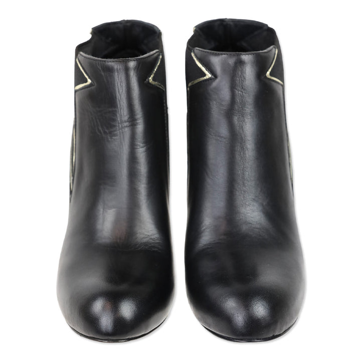 Red Valentino Black Leather Star Ankle Bootie