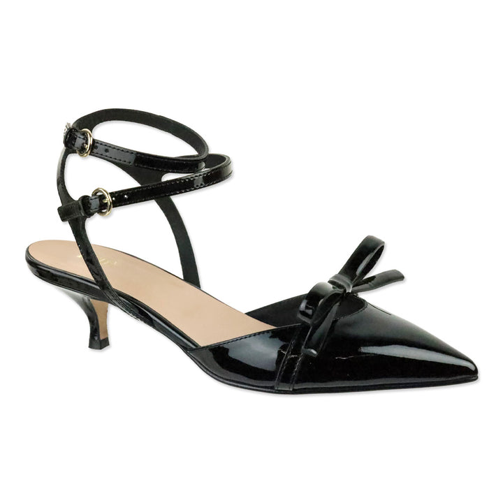 Red Valentino Black Patent Leather Ankle-Strap Bow Kitten Heel