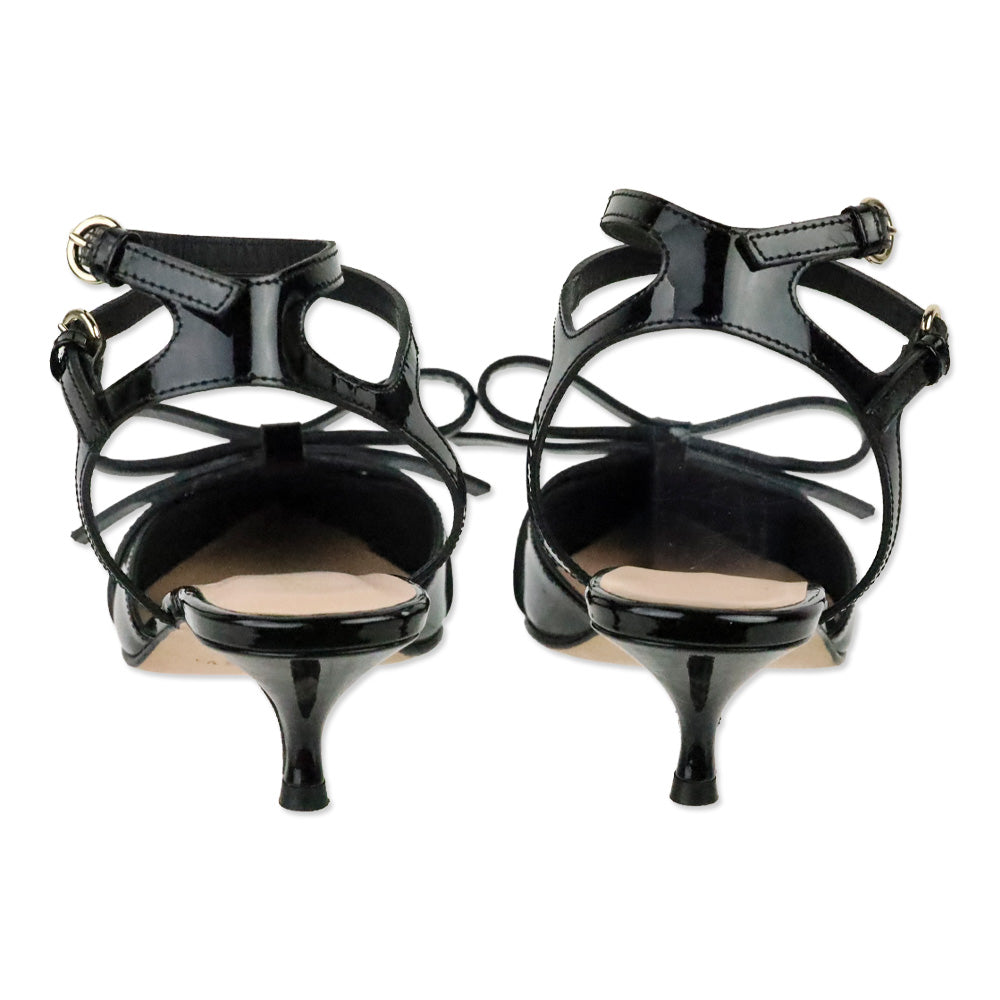 Red Valentino Black Patent Leather Ankle-Strap Bow Kitten Heel