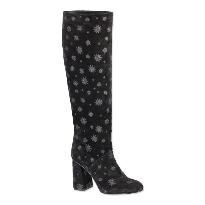 Red Valentino Black Suede Glitter Star Knee High Boots