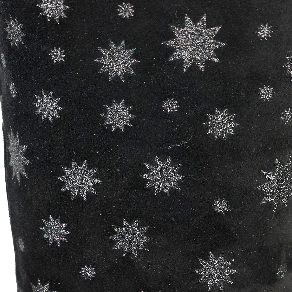 Red Valentino Black Suede Glitter Star Knee High Boots