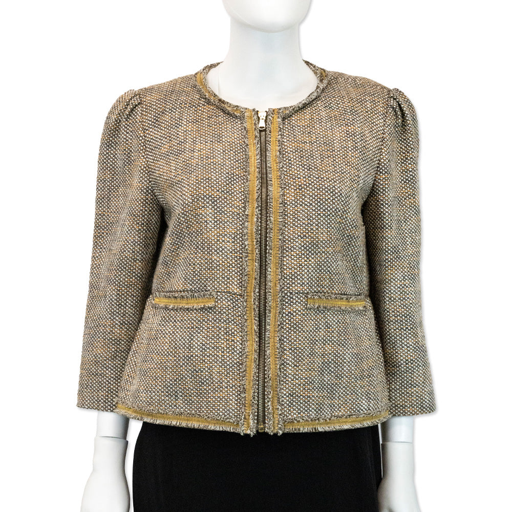 Red Valentino Brown/Orange Tweed Jacket with Gold Bead Trim