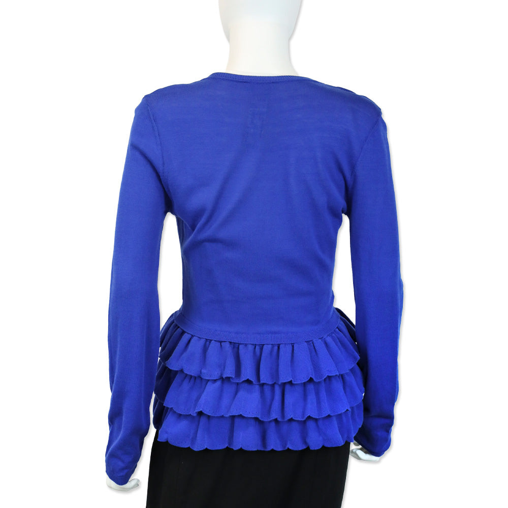 Red Valentino Cobalt Blue Knit Layered Ruffled Peplum Cardigan Sweater